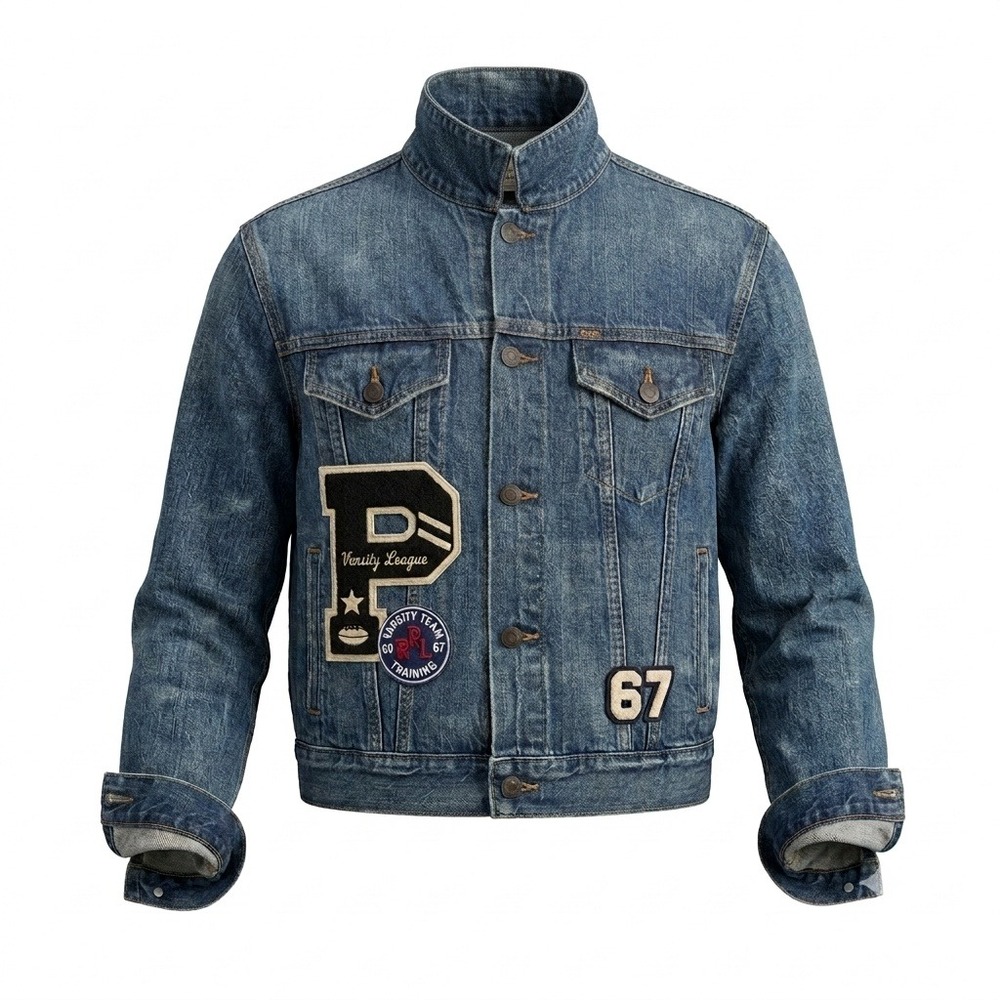 Polo Ralph Lauren Denim Jacket Varsity League Patches P 67 Patch "RL" Women's M